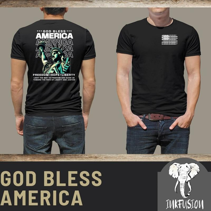 God Bless America Statue Of Liberty Adult Softstyle T-shirt Hoodie, Sweatshirt | HypeDripTees.com