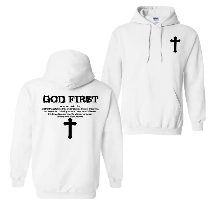 God First T-Shirt Sweatshirt Hoodie, Men's Letter & Cross Print Round Neck Tee, Casual Comfy Knitting Top for Summer,...