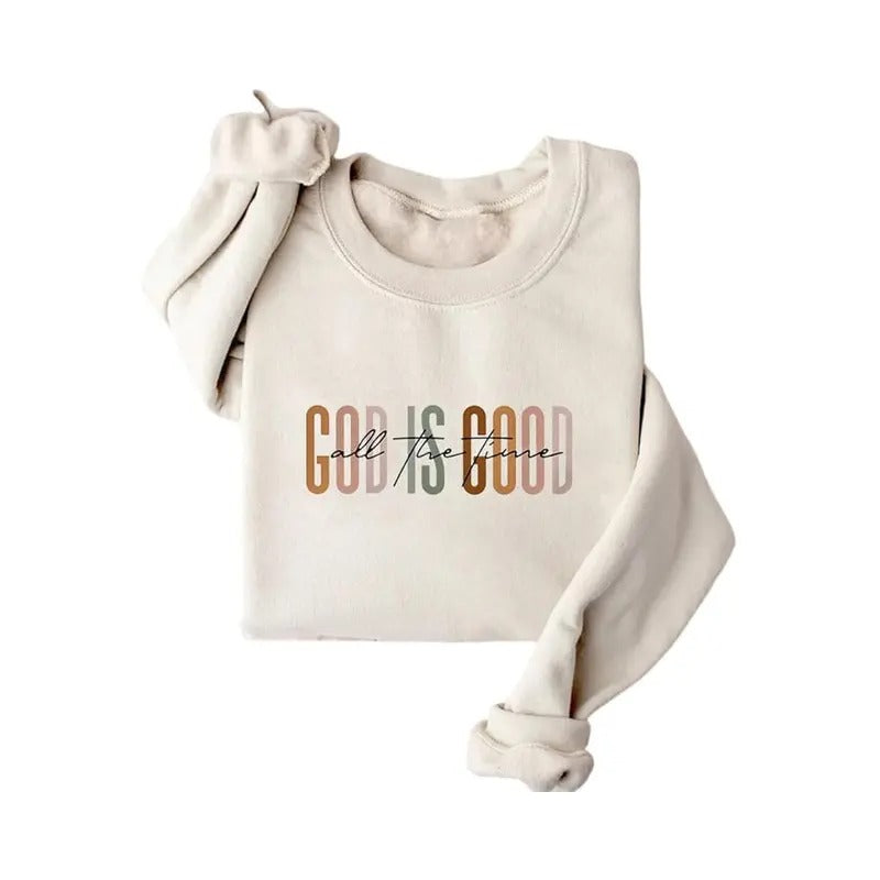 God Is Good All The Time Sweatshirt Casual Street Style Fleece Fabric Crewneck Pullover Sweatshirt Tops Trendy for Women...
