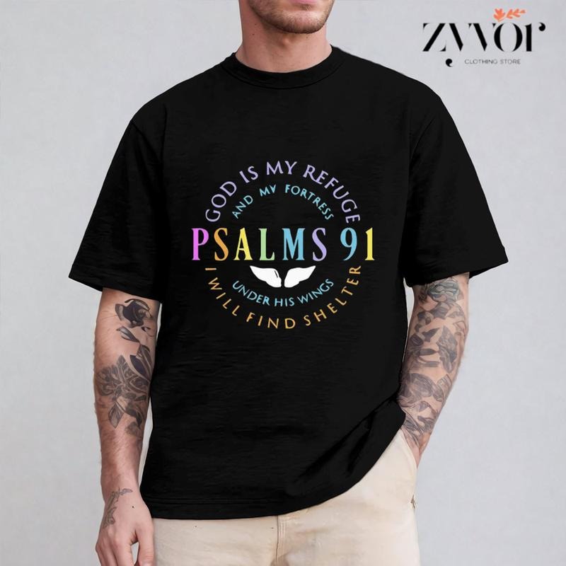 God Is My Refuge and My Fortress T-Shirt Casual Style Crew Neck Short Sleeve T-Shirt Tops Trendy for Unisex, Perfect Gift...