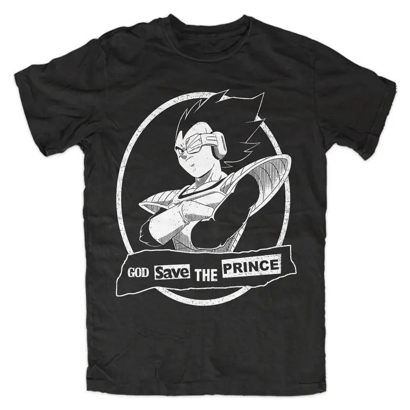 God Save the Prince Premium Vegeta Dragonball Z,Son Goku,Neo Tokyo T-Shirt,graphic tee Menswear Top Hoodie, Sweatshirt