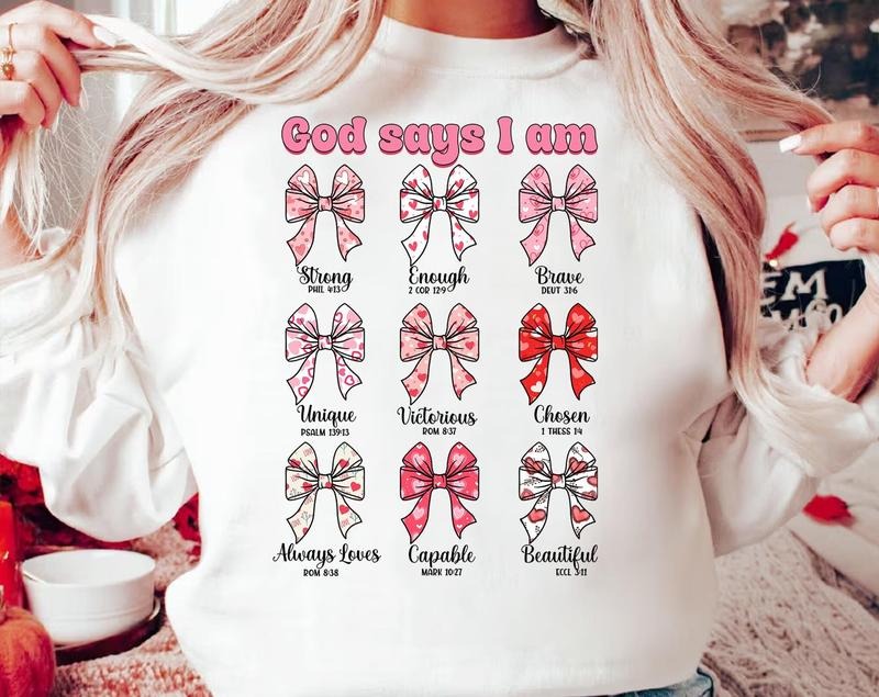 God Says I Am Valentine Coquette Bow Shirt, Valentines Day Shirt, Jesus Valentine Shirt, Coquette Valentine Bow Shirt,...