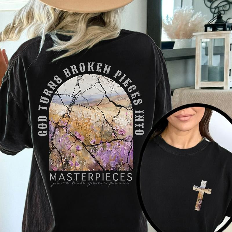 God Turns Broken Pieces Into Masterpieces Christian Tops  T Shirt Graphic Motivational Christian Shirt Gift for Religious...