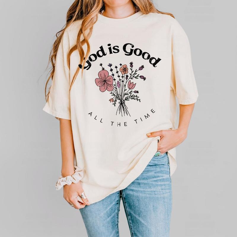 God is Good All The Time Shirt, Christian Wildflower Tee, Faith-Based Floral Sweatshirt for Women, Inspirational...