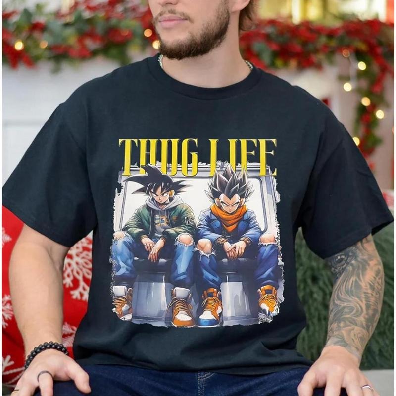 Goku And Vegeta Thug Life Shirt Anime Unisex Graphic T-Shirt Crewneck Streetwear Cotton, Gift For Him, Gift For Her,...