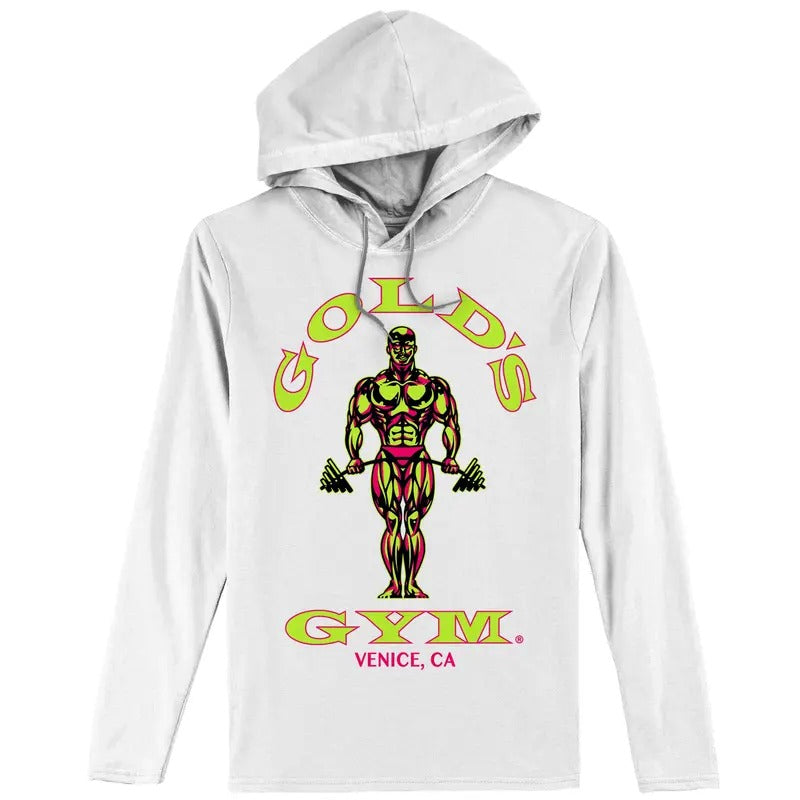 Gold's Gym Long Sleeve Hooded T-Shirt - White Hoodie, Sweatshirt | HypeDripTees.com