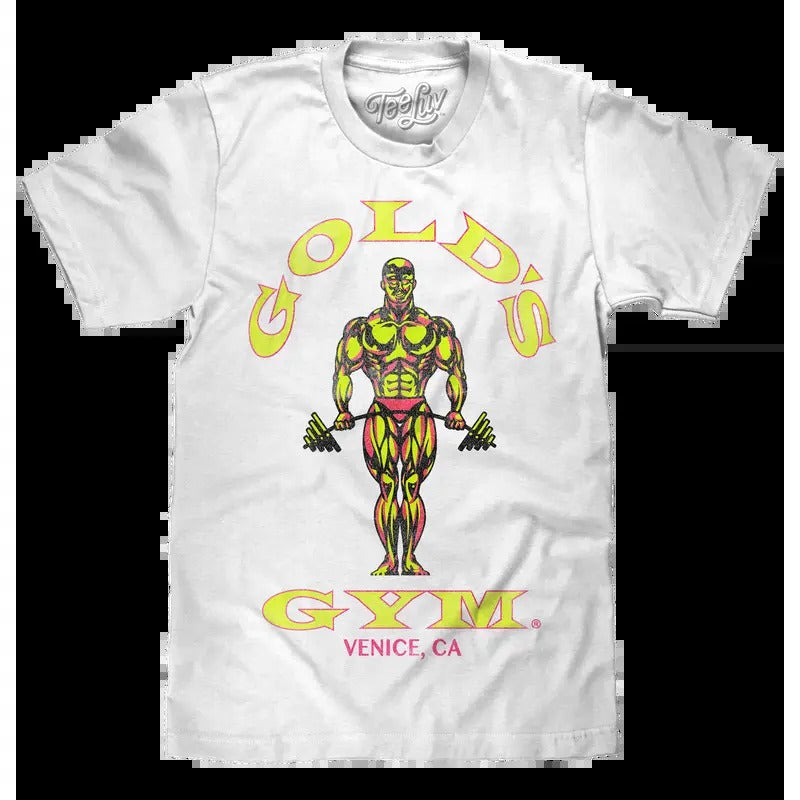 Gold's Gym Neon Strongman T-Shirt - White Hoodie, Sweatshirt | HypeDripTees.com