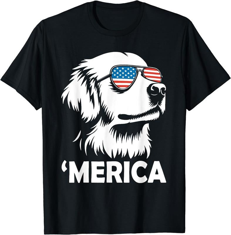 Golden Retriever 4th of July Merica T-Shirt | Unisex Cotton Tee Gift, Crewneck, Short Sleeve Hoodie, Sweatshirt