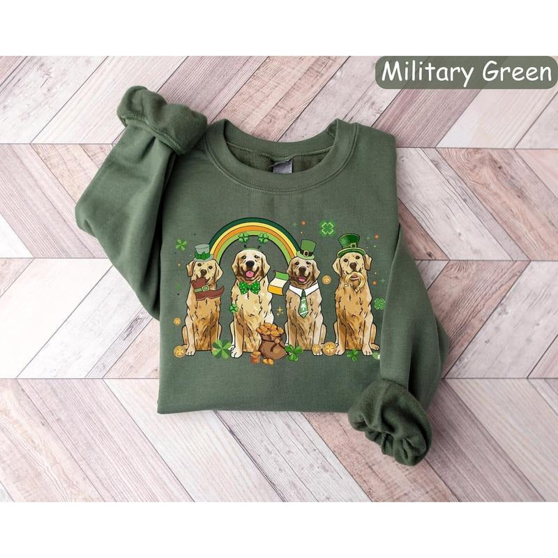 Golden Retriever St Patricks Day Sweatshirt, St Patricks Day Shirt, Lucky Dog Shirt, Irish Dog Mom Shirt, Dog Lover Gift,...