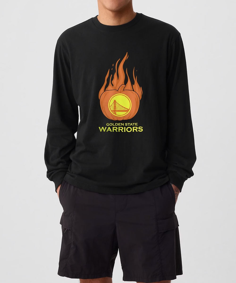 Golden State Warriors flaming pumpkin Halloween 2025 shirt