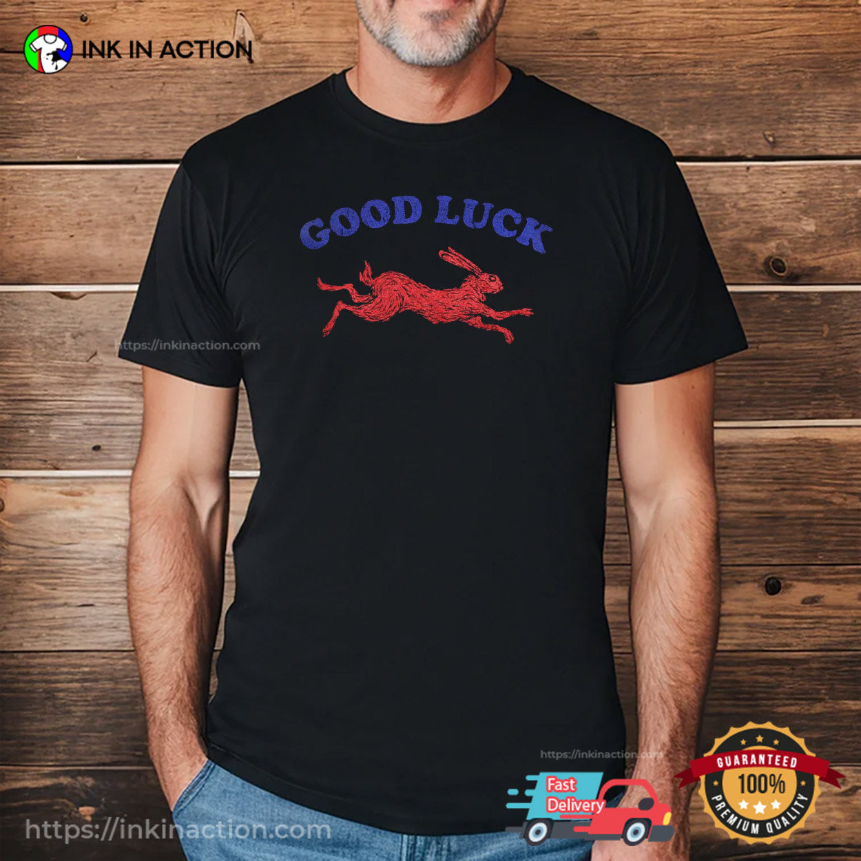 Good Luck Rabbit Running Retro Rabbit Shirt