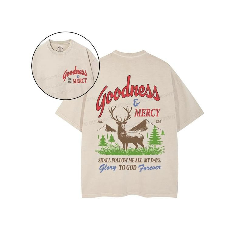 Goodness And Mercy 2 Sided Comfy Printed Tee Pure Cotton Fabric Casual Streetstyle Crew Neck Short Sleeve Soft-Washed...