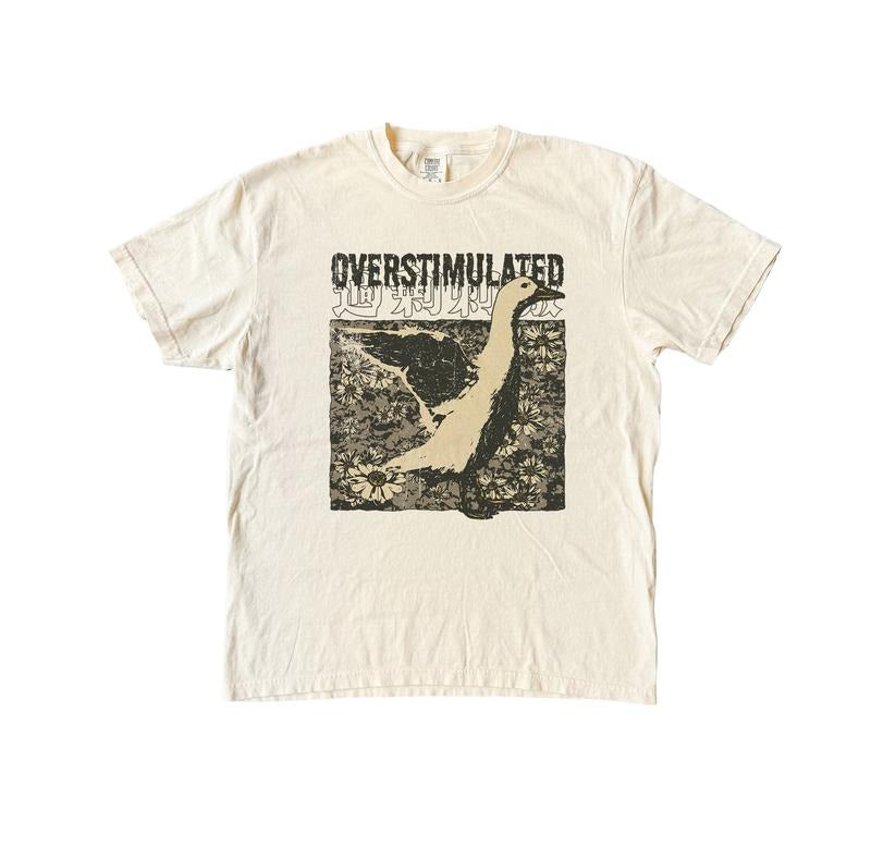 Goose Overstimulated Daisy Comfort Colors Shirt, Silly Goose Japanese Vintage Style Graphic Shirt Hoodie, Sweatshirt