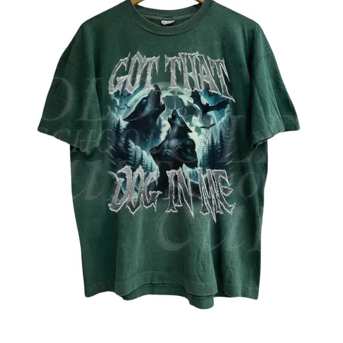 Got That Dog In Me Alpha Wolf Vintage Graphic Tee, Vintage 90s Style Werewolf Shirt, Wolf Emo Meme Shirts, Mental Health...