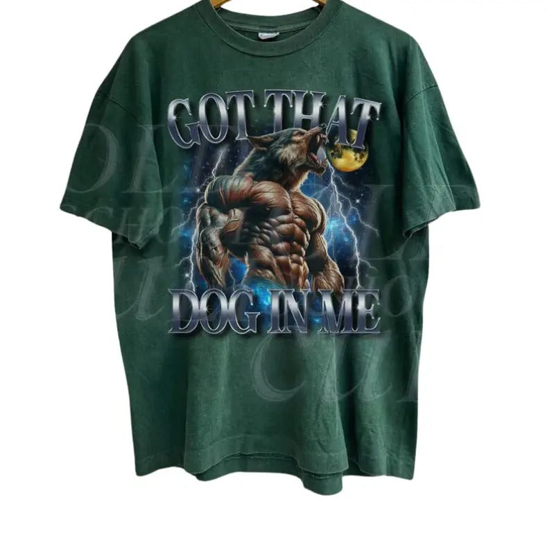 Got That dog In Me Gym Funny Vintage Graphic 90s Style T-Shirt, Unisex Retro Gym Wolf Graphic Tee, Pump Cover Alpha Wolf...