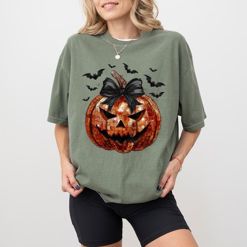 Gothic Coquette Bow Halloween Pumpkin Shirt, Gothic Pumpkin Tee For Girls, Creepy Pumpkin Tshirt, Girly Halloween Pumpkin...
