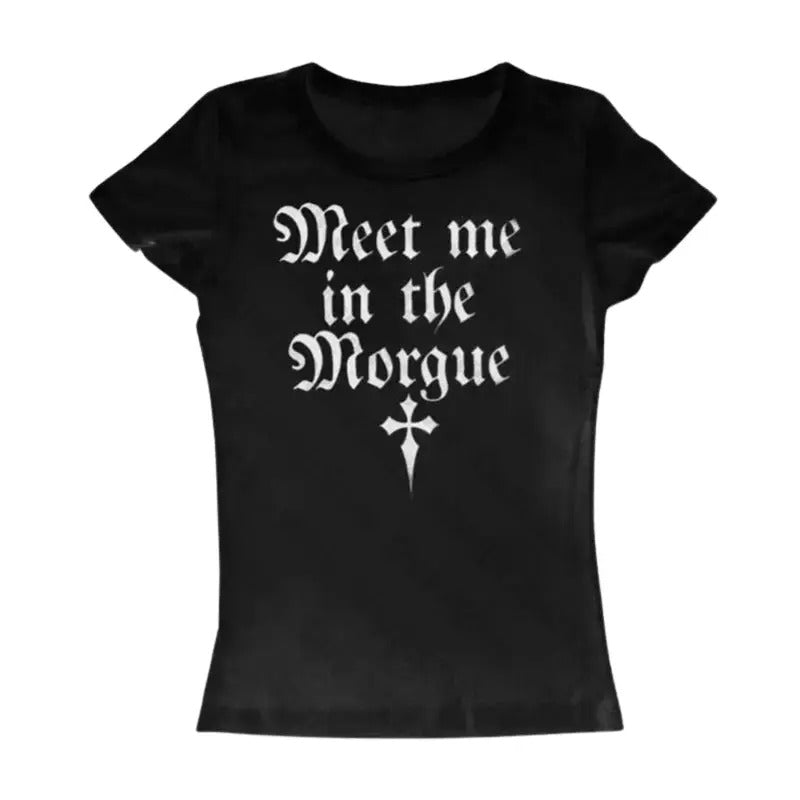 Gothic Emo Girl Baby Tee, Vintage Letter Graphic Baby Tee, Women's Fitted T-Shirt