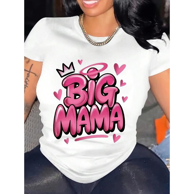 Graffiti Crown Women's Plus Size Casual Short Sleeve T-Shirt BIG MAMA Graphic With Crown & Hearts Geometric Print...