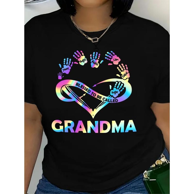 Grandma Graphic Tee- Casual Crew Neck Short Sleeve-Shirt, Breathable Polyester, Washable- Women'S Fashion Hoodie, Sweatshirt