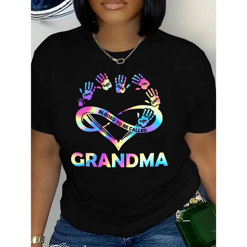Grandma Heart Graphic Tee - Casual Crew Neck Short Sleeve, Breathable Polyester, Ombre Print, Machine Washable - Women's...