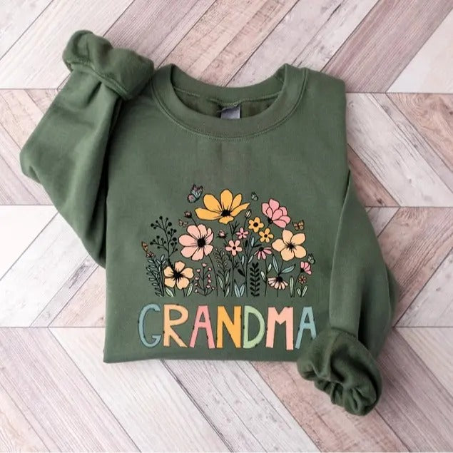 Grandma Sweatshirt, Grandma Wildflower Sweatshirt, Grandma Floral Sweatshirt, Wildflowers Sweatshirt, Grandma Flower...