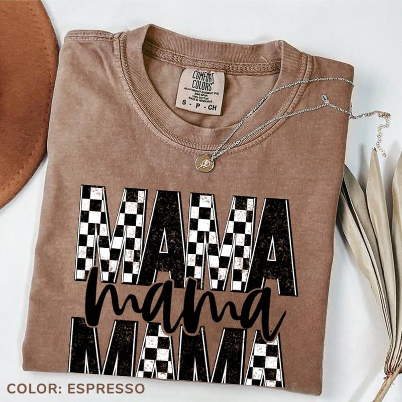 Comfort Colors Checker & Faux Glitter 'Mama' Completed Tee Top Womenswear New Shirt, Gift Your Mom/Granma Hoodie, Sweatshirt