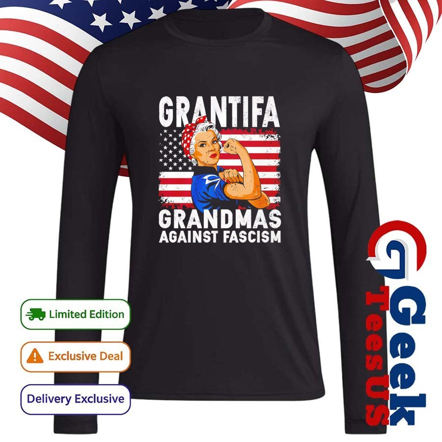 Grantifa Grandmas Against Fascism flag Rosie the Riveter shirt