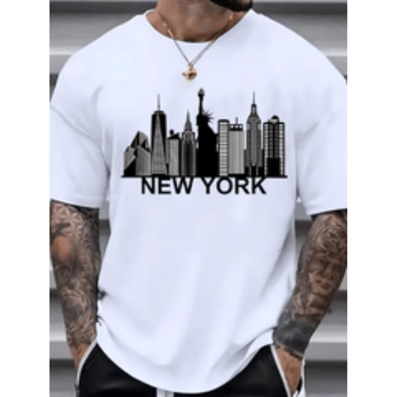 [Graphic Tees] Cotton   cityscape printed mens cotton t shirt casual crew neck short sleeve breathable machine washable...