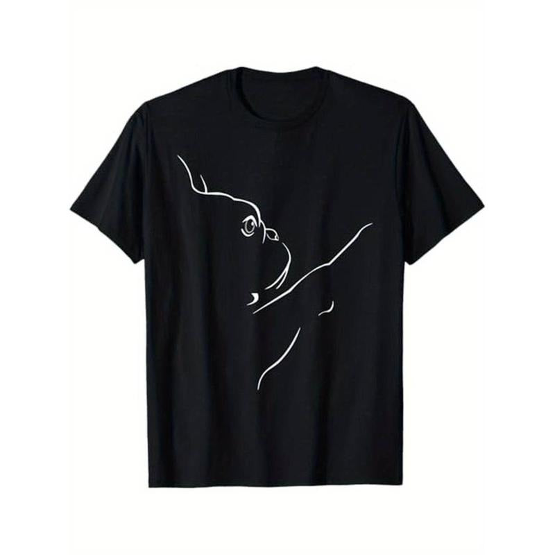 [Graphic Tees] Cotton  100% Cotton French Bulldog Illustration Line Art T-Shirt - Gift for Men Dad Mom Friends - S-XXXL,...
