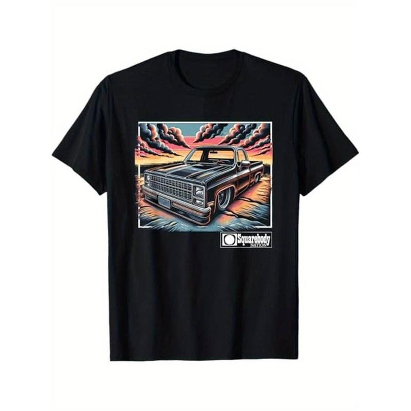 [Graphic Tees] Cotton  100% Cotton Squarebody Life Sunset T-Shirt, S-XXXL, Black, Classic Square body, Gift for Men Dad...