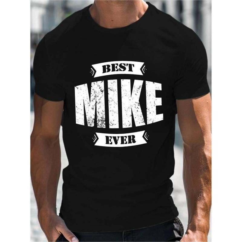 [Graphic Tees] Cotton  100% cotton T-shirt, Men's Summer T-shirt, BEST MIKE EVER Letter Print Short Sleeve Tees, Trendy...