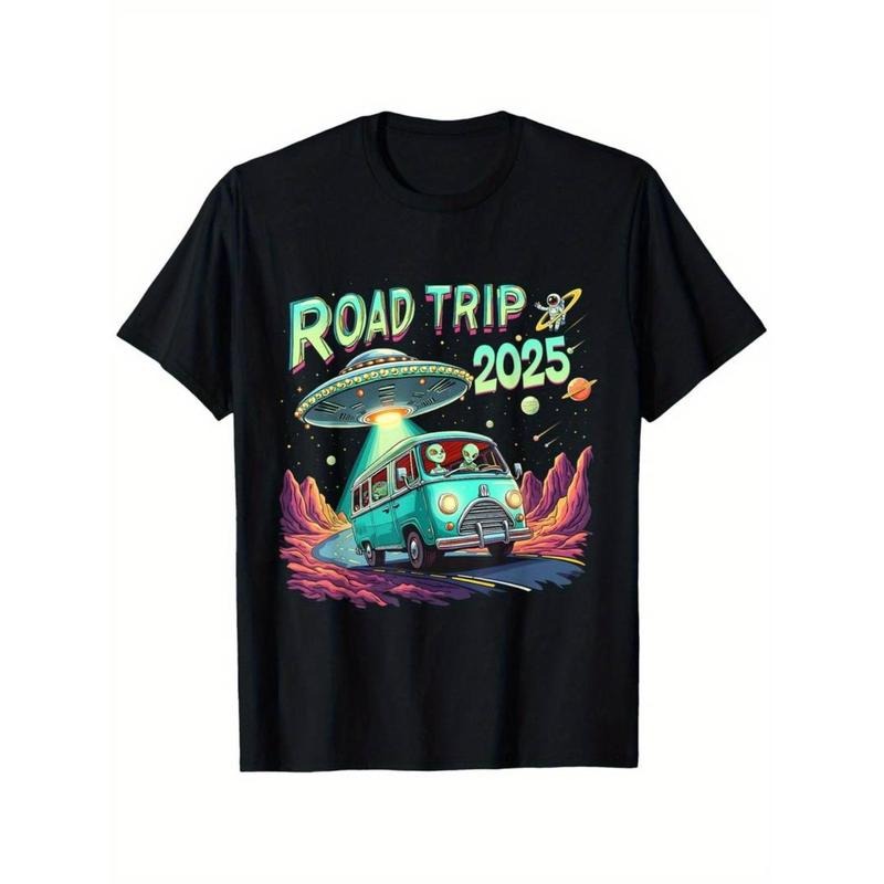 [Graphic Tees] Cotton  Amazing Alien Road Trip 2025 Space Adventure UFO Enthusiasts Costume T-Shirt for Men Women Couple...