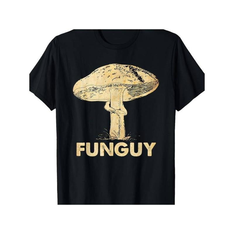 [Graphic Tees] Cotton  FUNGUY White Mushroom Print T Funny Humorous Slogan T Women Men'S Black Cotton T-shirt Hoodie,...