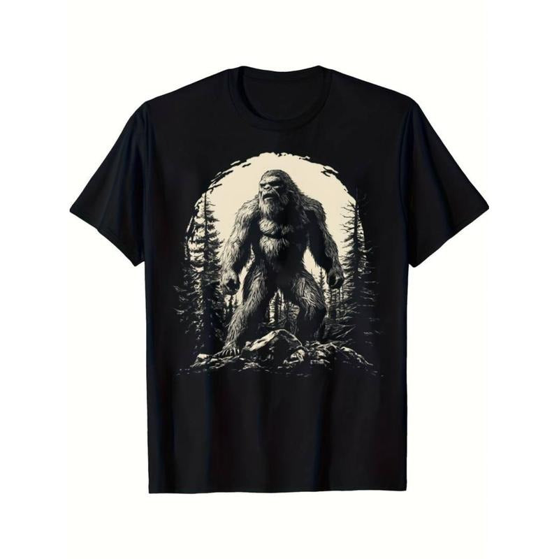 [Graphic Tees] Cotton  Men'S Graphic T-Shirt, Short Sleeve, Loose Fit, with Sasquatch Print, for Knit Fabric Tee Hoodie,...