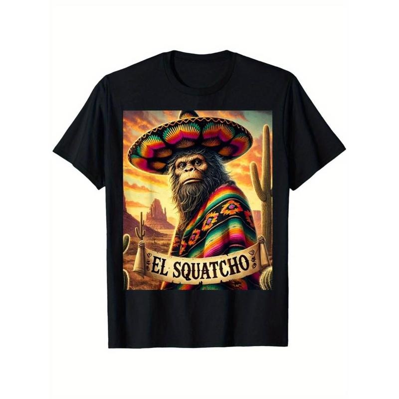 [Graphic Tees] Cotton  Men's Black 100% Cotton T-Shirt with Colorful Monkey Graphic