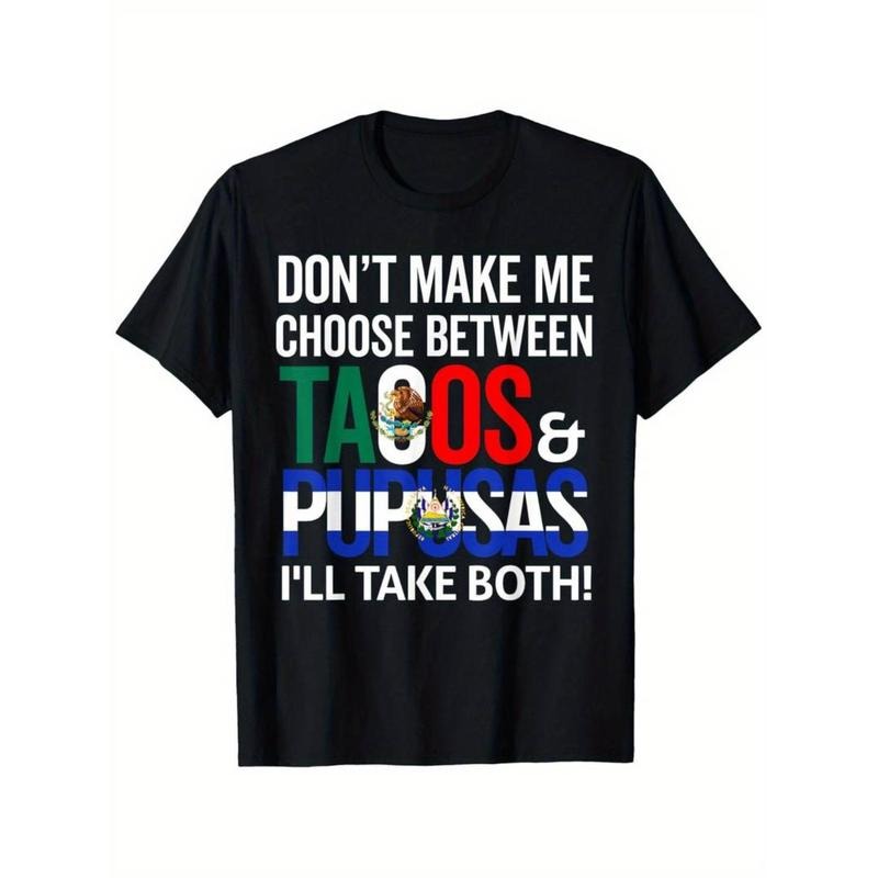 [Graphic Tees] Cotton  Men's Half Salvadoran Half Mexican Flag Graphic T-Shirt