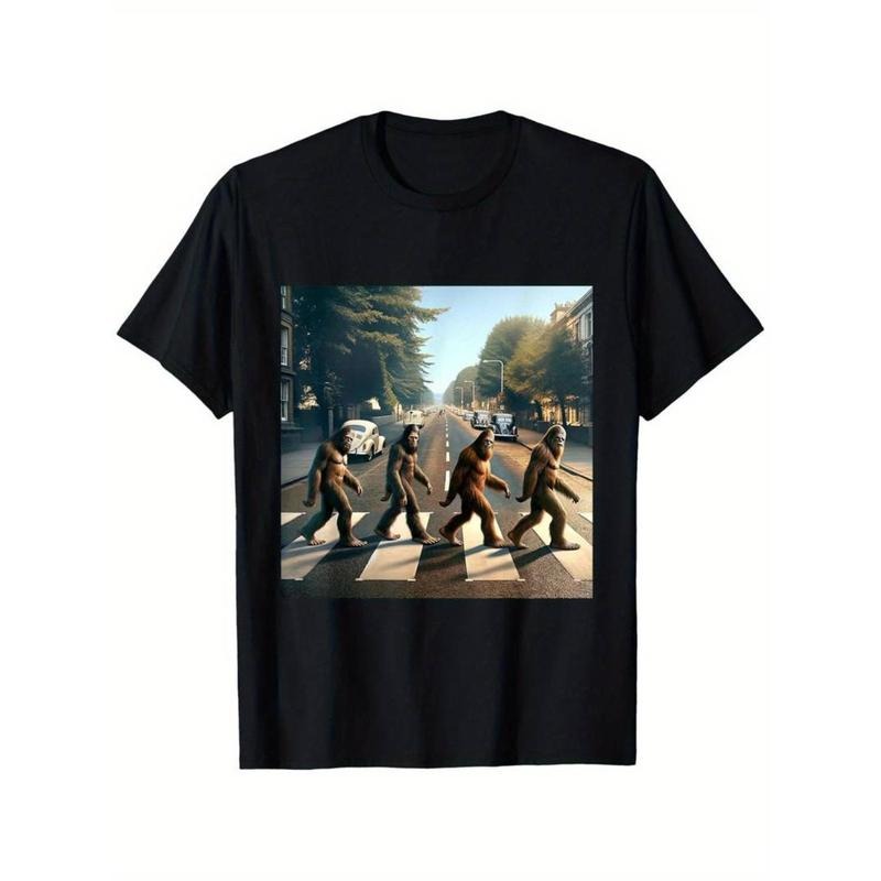 [Graphic Tees] Cotton  Sasquatch Road Crossing Parody T-Shirt