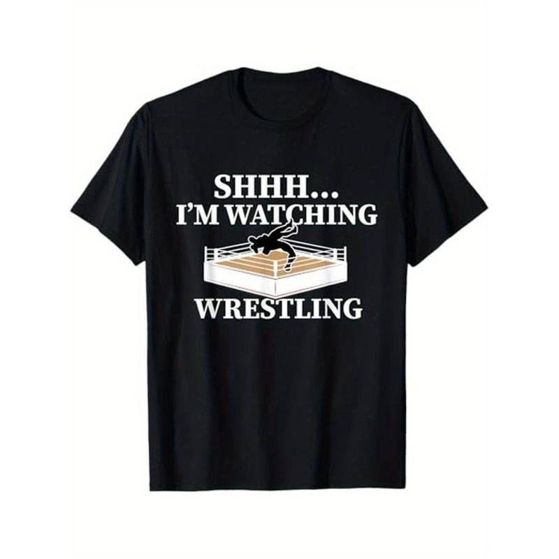 [Graphic Tees] Cotton  Shhh I'm Watching Wrestling Wrestling Lover Gift T-Shirt, Black, 100% Cotton, Gift for Men Dad...
