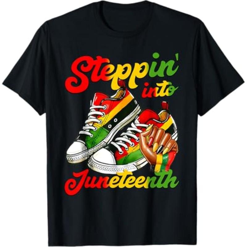 [Graphic Tees] Cotton  Stepping Into Juneteenth Afro Woman Black Girls Sneakers Men T-Shirt Hoodie, Sweatshirt