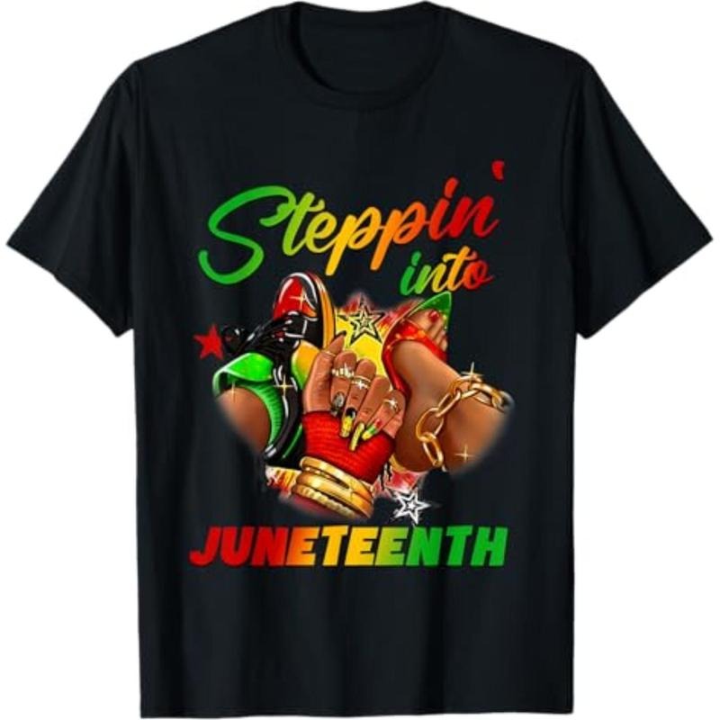 [Graphic Tees] Cotton  Stepping into juneteenth Afro Woman Black Girls Sneakers Men T Shirt Hoodie, Sweatshirt