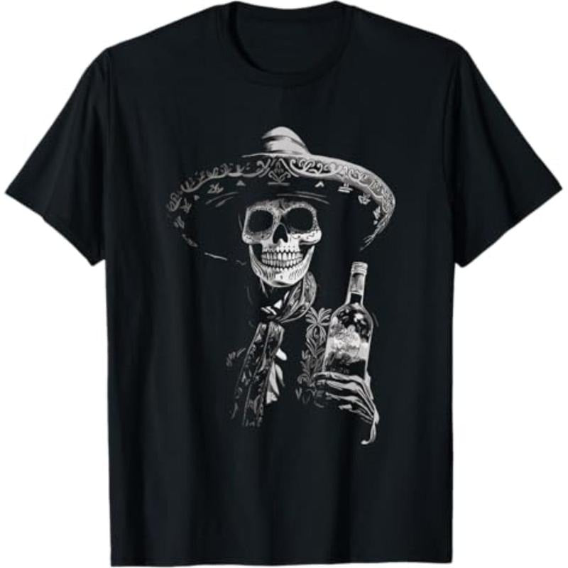[Graphic Tees] Cotton  Vintage Skeleton Tequila Mexico Dia De Los Muertos Mexican T-Shirt Hoodie, Sweatshirt