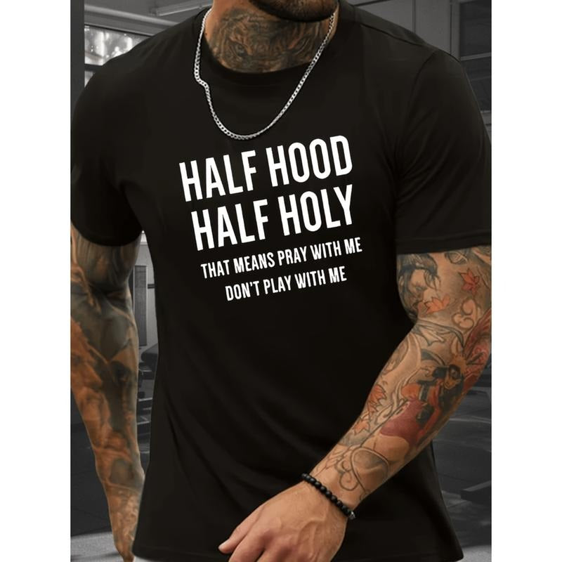 [Graphic Tees] Cotton 1 pc 100 cotton t shirt half hood half holy print t shirt tees for men casual short sleeve t shirt...