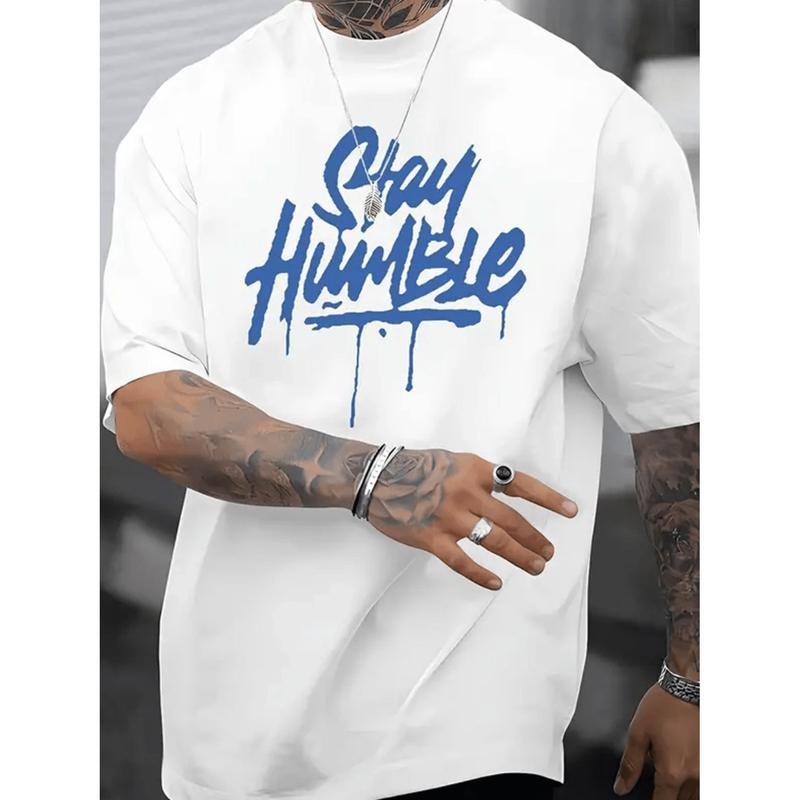 [Graphic Tees] Cotton 1 pc 100 cotton t shirt mens casual novelty t shirt   blue lettering print short sleeved summer top...