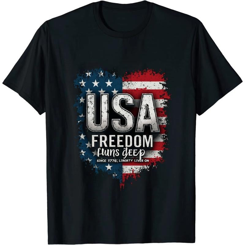 [Graphic Tees] Cotton Artistic Independence Day USA T