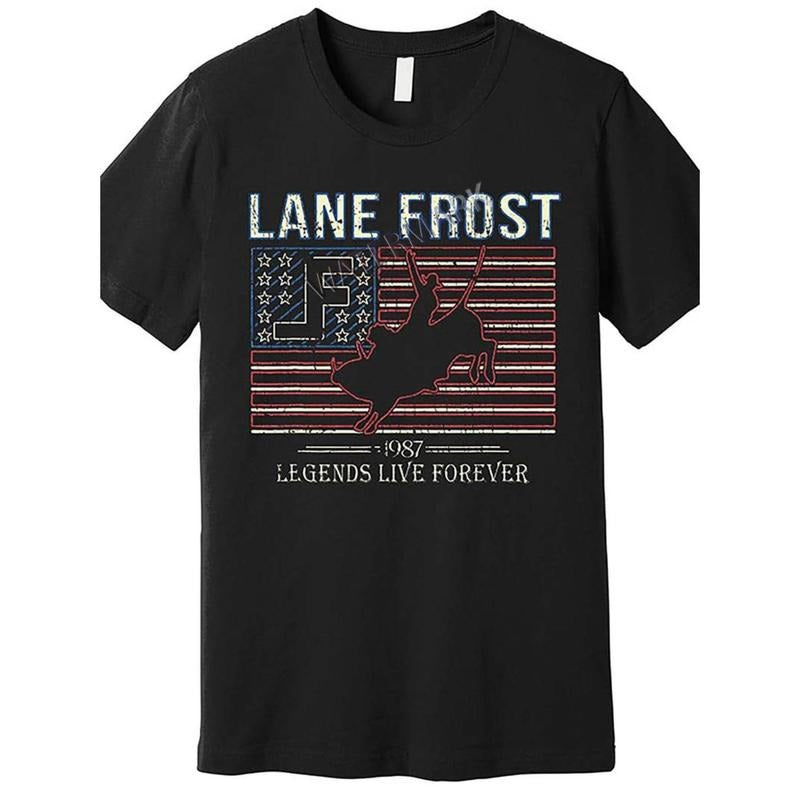 [Graphic Tees] Cotton Comfortable Lane Frost Tribute 1pc Men's T-Shirt - 100% Cotton Crew Neck Casual Tee with Medium...