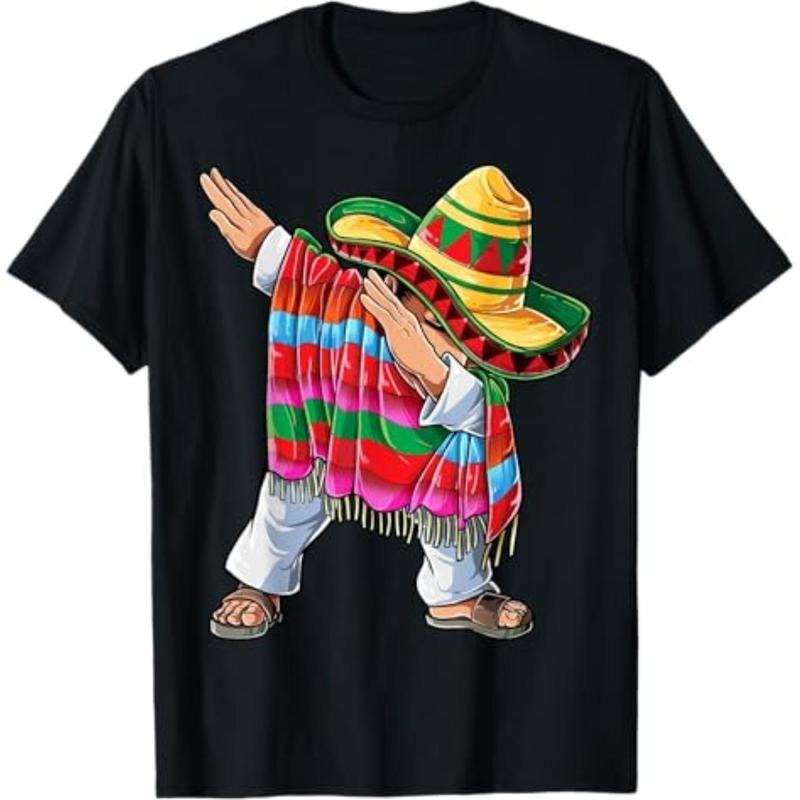[Graphic Tees] Cotton Dabbing Mexican Poncho Cinco de Mayo Boys Men Short Sleeve Sombrero Dab T-Shirt Hoodie, Sweatshirt