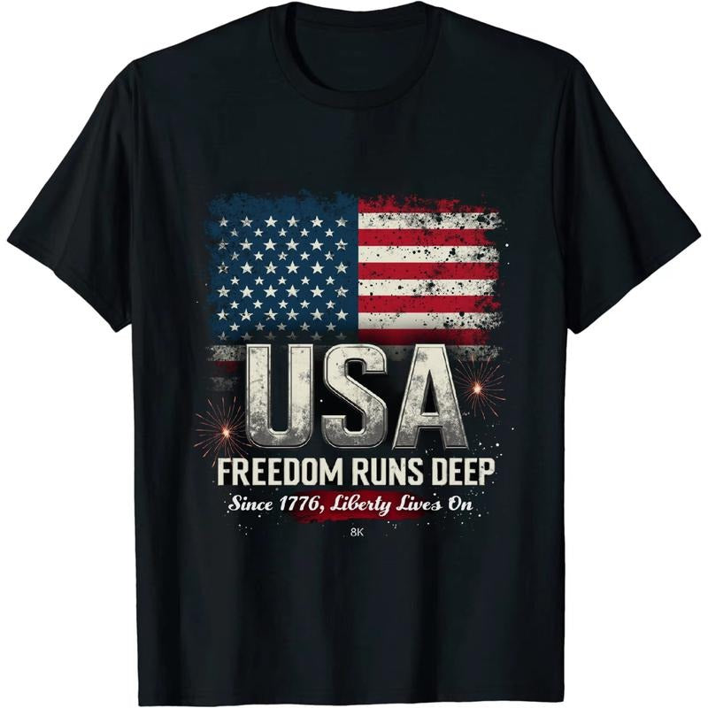 [Graphic Tees] Cotton Exquisite Independence Day USA T