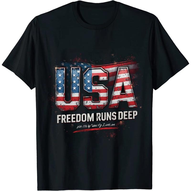[Graphic Tees] Cotton Fashionable Independence Day USA T Shirt Featuring Iconic USA Letters Hoodie, Sweatshirt