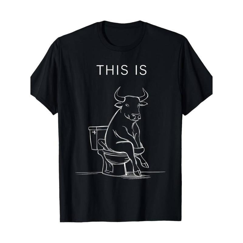[Graphic Tees] Cotton Funny Bull on Toilet Graphic T-Shirt | 100% Cotton | Unisex Casual Fit | Round Neck Hoodie, Sweatshirt