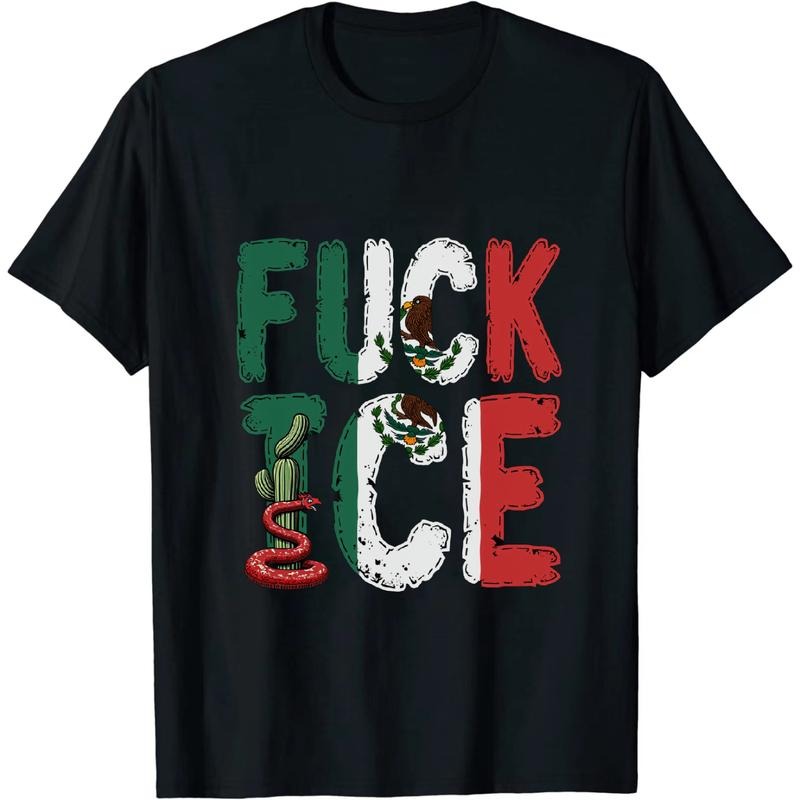 [Graphic Tees] Cotton Lively FXXK ICE Mexico Flag T
